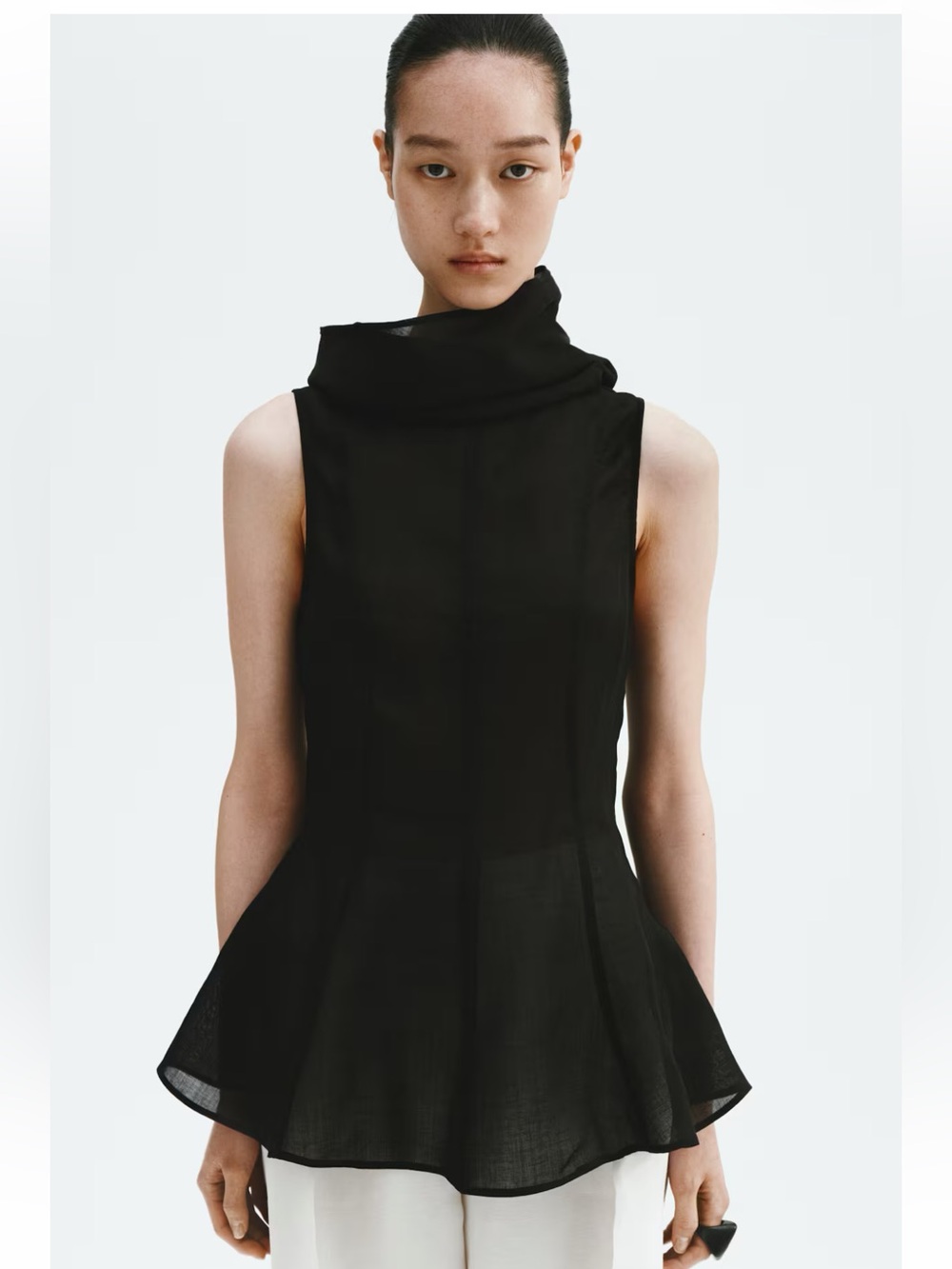 H&M EDITION RAMIE-BLEND PEPLUM TOP